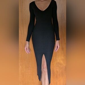 NWT Zara Black Ribbed Long Sleeves Dress Small
